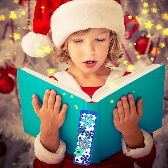 Winlyn 24 Sets Christmas Craft Kits Winter Crafts DIY 3D Christmas Snowflake Bookmarks Art Sets Snowflake Foam Stickers Arts and Crafts for Kids Party Favor Holiday Seasonal Home Classroom Activities
