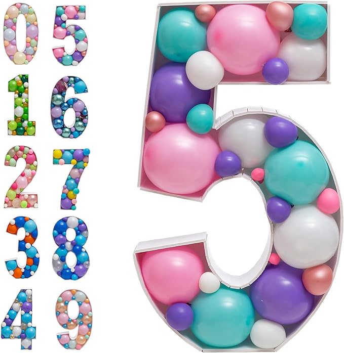 Mosaic Balloon Frame Light Up Numbers 5 Pre-Cut Large Foam Board Sign Cut-out for Boy Girl Birthday Backdrop Anniversary Decoration