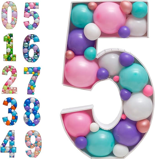 Mosaic Balloon Frame Light Up Numbers 5 Pre-Cut Large Foam Board Sign Cut-out for Boy Girl Birthday Backdrop Anniversary Decoration