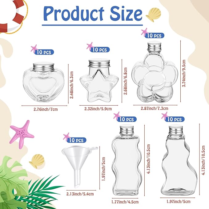 Tanlade 50 Pcs Sand Art Bottles Plastic Sand Art Containers with 10 Funnels Sand Art Bottles Kits for Kids Craft Collection Bottles for Craft DIY Art Activity Party Group, Sand Not Included (Silver)