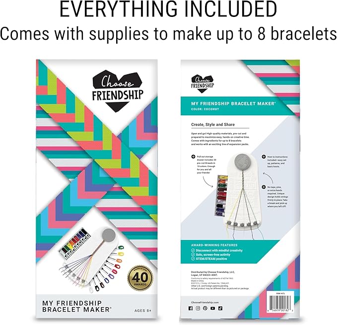 Choose Friendship My Friendship Bracelet Maker, 20 Pre-Cut Threads (Craft Kit/Kids Jewelry Kit) - Neutral