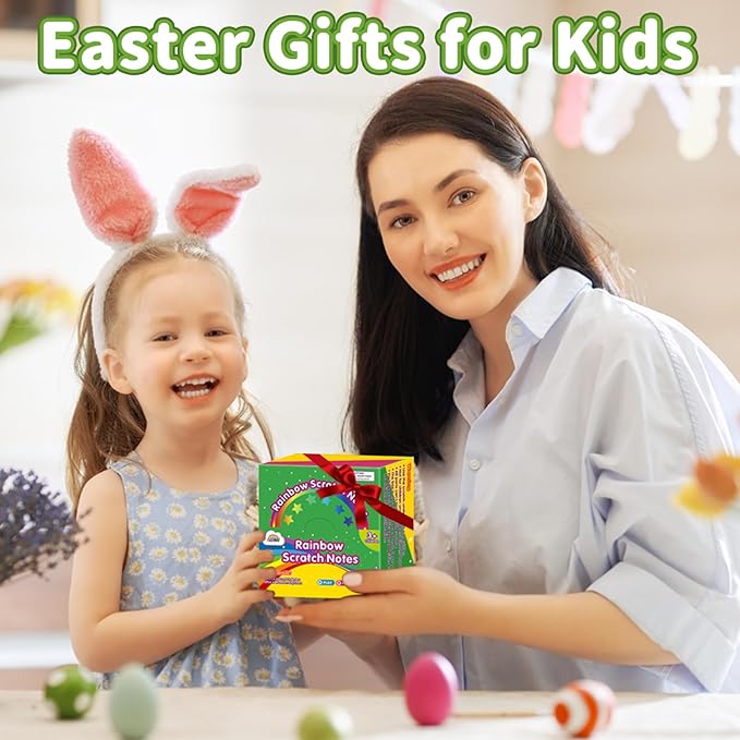 ZMLM Rainbow Scratch Paper Art Mini Notes Easter Basket Stuffers for Kids Teens Gifts Ages 4-8 Bulk Craft Supplies for Girls Boys Birthday Classroom Party Games Toy Stocking Stuffers