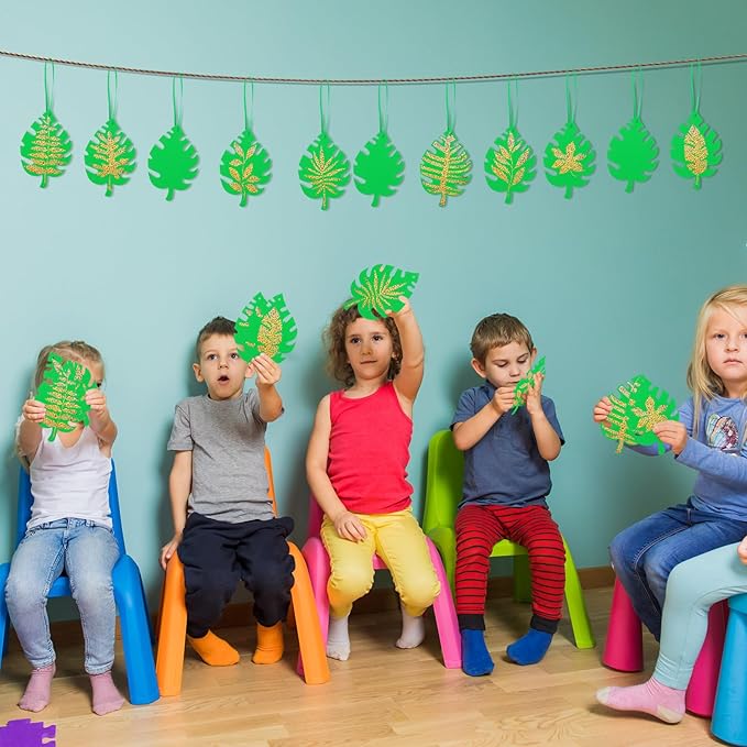 Liliful 60 Set Palm Leaf Crafts for Kids Easter Craft Kit Bulk with 30 Wooden Scratch Tools Palm Sunday Bible Craft Green Palm Leaf Hanging Craft Art Kit for Easter Party Favors