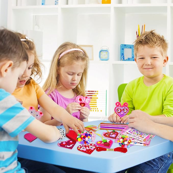 Valentines Day Crafts for Kids, 361PCS Valentines Heart DIY Crafts Felt for Class Game Activities, 108 Felt Hearts, 36 Wooden Beads, 60 Pom Poms, 50 Googly Eyes, Valentines Party Favor Crafts