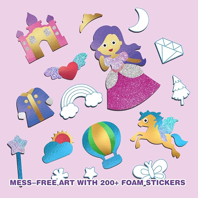 SOOVSY 200 Sheets Princesses & Unicorns Foil Art Fun Kit for Kids, Foil Art for Kids Art Craft DIY Creative Activity Birthday Christmas Gift Travel Toys for 4 5 6 7 8 9 Years Old Kids Girls Boys