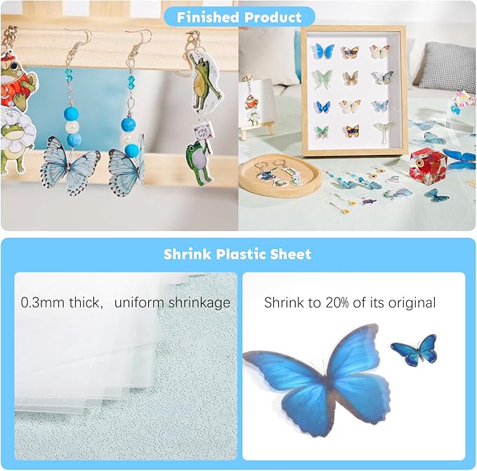 Auihiay Printable Shrink Plastic Sheet Kit, Include Heat Gun, UV Resin, UV Lamp, 20 PCS Printable Shrink Papers and Rich DIY Tools for Crafts Kids DIY Jewelry Making, DIY Christmas Ornaments