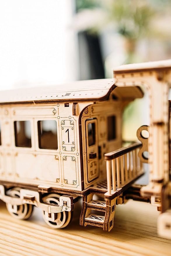 Wood Trick Wooden Toy Train Set with Railway - 34x7″ - Locomotive Train Toy Mechanical Model Kit - 3D Wooden Puzzles for Adults and Kids to Build - Engineering DIY Wooden Models for Adults to Build