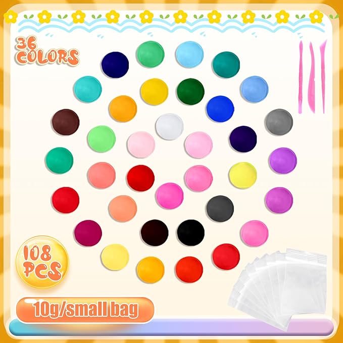 Poen Air Dry Clay Kit Multi Colors Ultra Light Modeling Clay for Kids DIY Safe Soft Clay with Sculpting Tool Back to School Gift for Kids Adults Artists Art Crafts(108 Pcs)