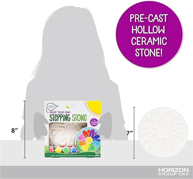 Creative Roots Mosaic Flower Garden Stepping Stone Kit, Includes 7-Inch Ceramic Stone & 6 Vibrant Paints, DIY Stepping Stone Kit for Kids Ages 6+