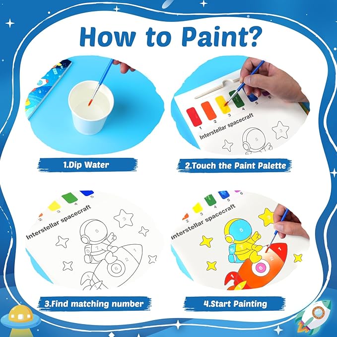 Water Coloring Books for Toddlers - Easter Basket Stuffers Watercolor Paint Book Drawing Art Paper for Kids Mess Free Craft Supplies kit Toy for Age 3 4 5 6 Valentines Birthday Gift(Planet)