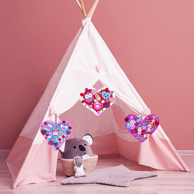 Winlyn 24 Sets Valentine's Day Heart Ornaments Decorations DIY Heart Ornaments Valentine Craft Kits Assorted Foam Heart Shape Stickers Googly Eyes for Kids Classroom Activity Gift Exchange Art Project