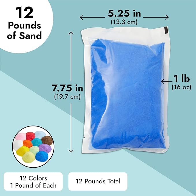 Bright Creations 12 Pack Colored Sand for Crafts - Individual 1lb Colored Sand for Sand Art and DIY Wedding Decorations - Colorful Craft Sand in 12 Colors - Colored Sand Bulk (12 lbTotal)