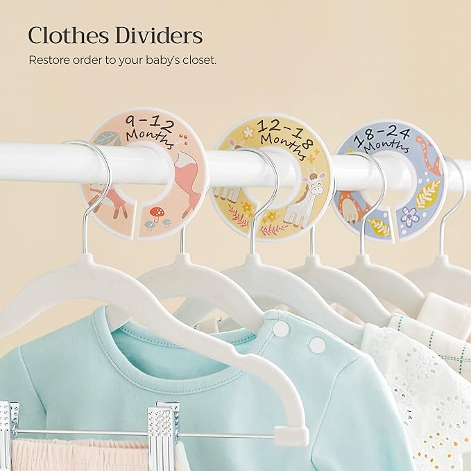 SONGMICS Baby Hangers, 30 Packs Pants Hangers with Clips, Kids Hangers with 6 Clothes Dividers, Non-Slip Children’s Clothes Hangers, Pants Hangers, White UCRF013W30