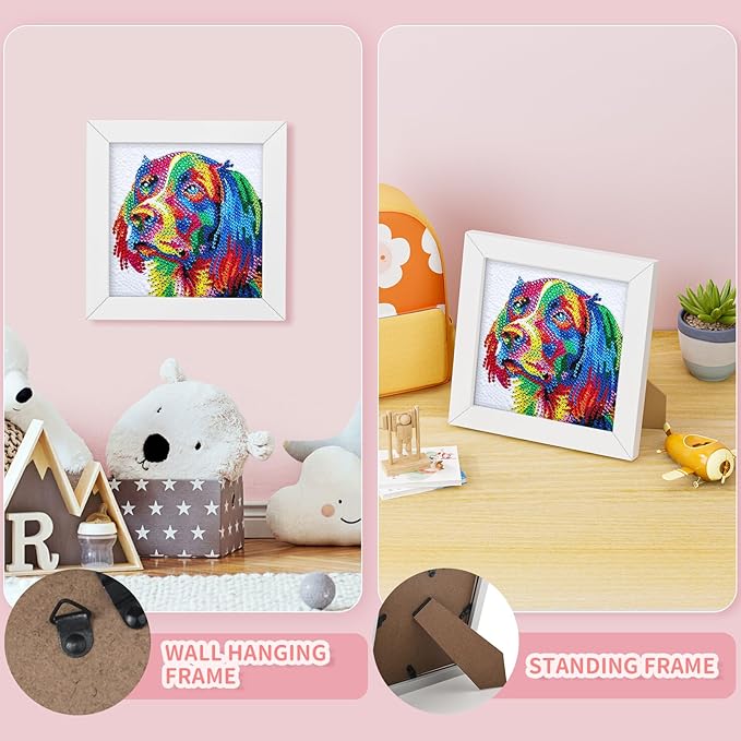 Turniton 5D Diamond Painting Kits for Kids, Diamond Arts Painting Kits with Wooden Frame, Dog Kids' Mosaic Kits for Beginners, Girls, Adults, Diamond Painting Pictures, Arts Craft for Home Decor