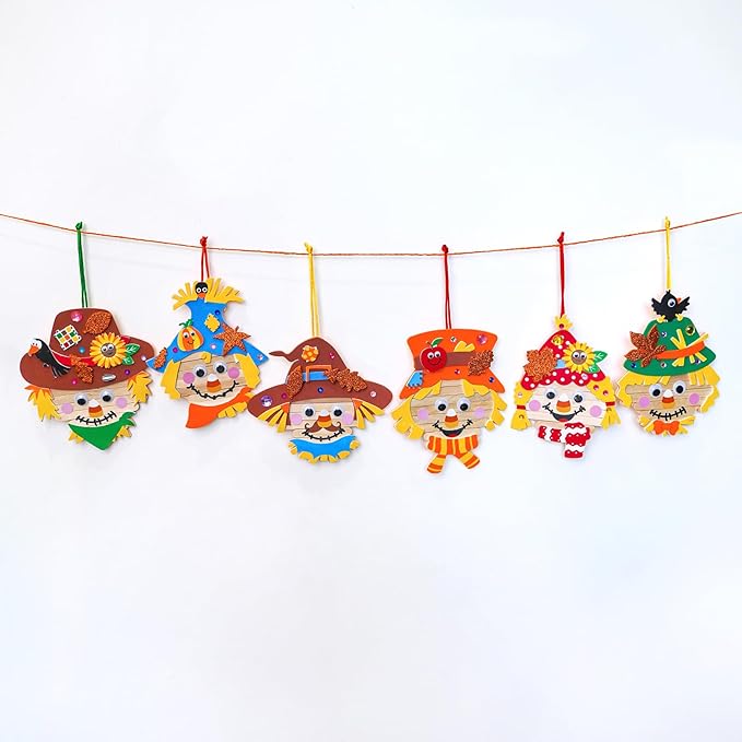 Winlyn 24 Sets Fall Craft Stick Scarecrow Head Making Kits DIY Popsicle Stick Scarecrow Heads Ornaments Art Sets for Kids Autumn Decorations Halloween Harvest Season Art Project Classroom Activities