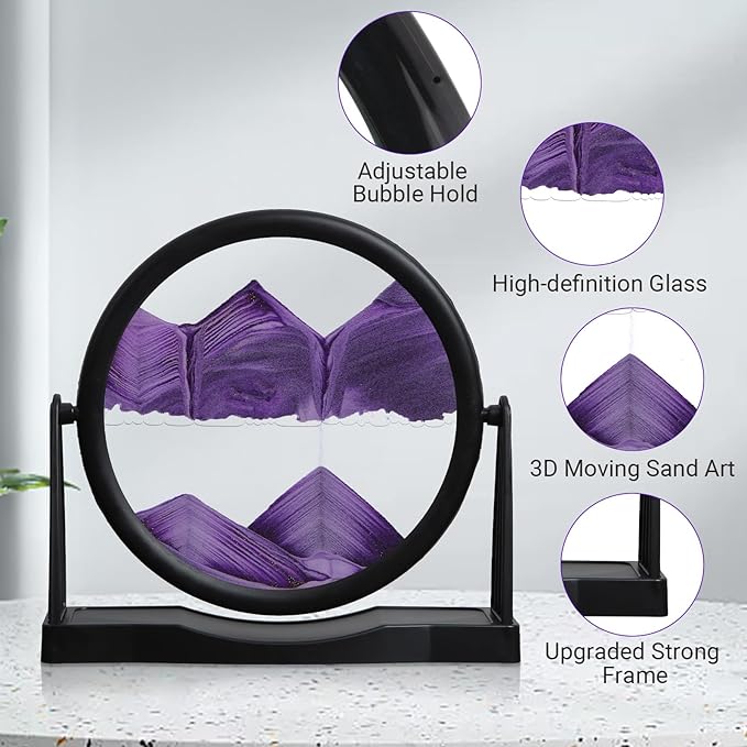 MXYATCJ | Moving Sand Art | Sand Art Liquid Motion | Sand Art Pictures | 3D Deep Sea Sandscape | Glass Sand Art Display | Sand Relaxing Gift for Adult | Home Office Decor | Desktop Toys | (8'' Purple)
