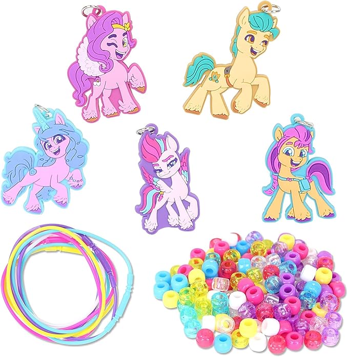 Pony Necklace Making Activity Set with 3 Assorted Pre-Made Unicorn Rings and Little Pony Characters