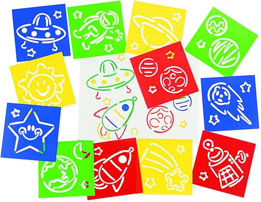 Fun Express Awesome Outer Space! Stencils - Educational and Learning Activities for Kids - VBS Vacation Bible School Supplies/Decor - 12 Pieces