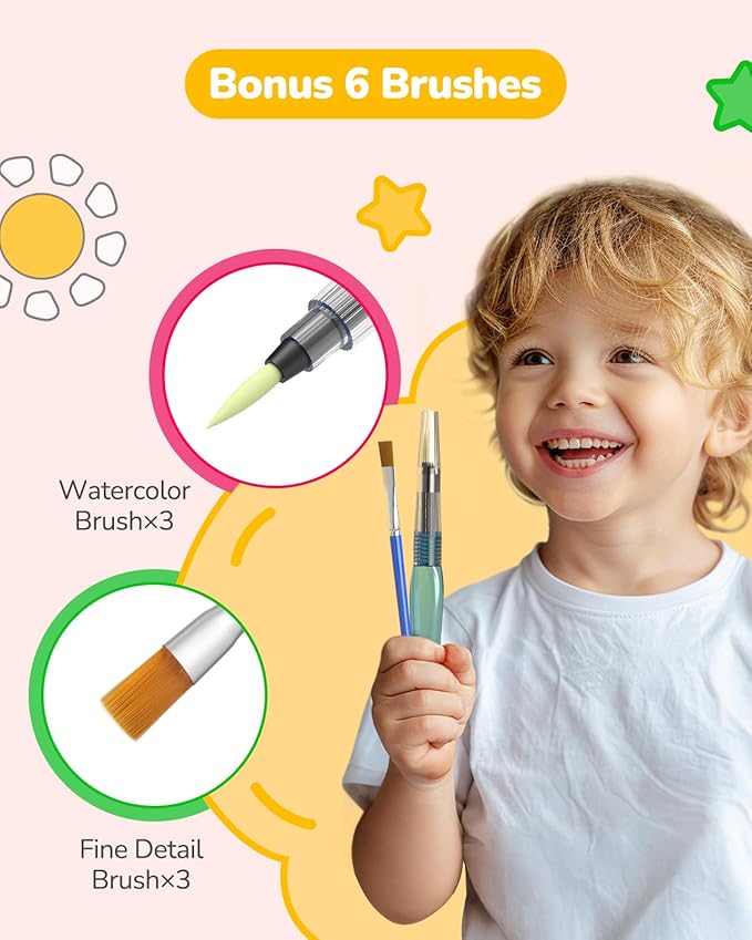 TECJOE 3 Pack Paint with Water Coloring Books for Toddlers, Watercolor Paint Set with 6 Brushes, Painting Activity for Kids Ages 4 5 6 7 8, Christmas Gift Arts & Crafts Toy, Princess, Forest & Sea