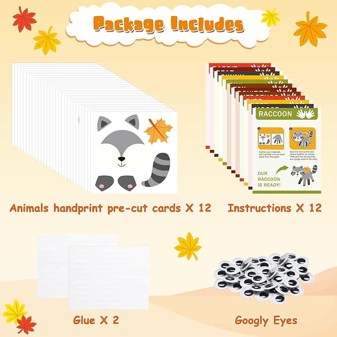 WATINC 12Pcs Woodland Animal Handprint Art Craft, Rabbit Hedgehog Owl Easy DIY Kit, Forest Animals Themed Arts Supplies Preschool Classroom Hand Print Activity Party Favors