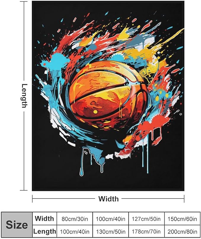 Basketball Throw Blanket - Soft Flannel Sports Basketball Blankets for Teens Adults Women Men Basketball Lovers - Warm Basketball Throw Blankets for All Season Lap, Chair, Sofa, Couch, Bed - 80"x60"