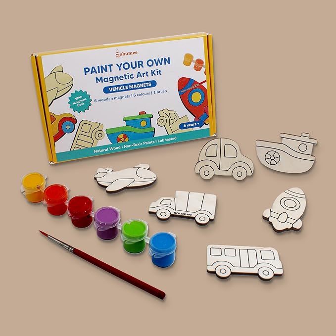 DIY Wooden Magnets Car, Truck, Boat, Plane, Wood Painting Arts and Craft Supplies for Boys Girls Ages 6 7 8 9 10 11 & 12, Easter Gifts, Birthday Party Activities Craft, Valentine's Day Gift for Kids