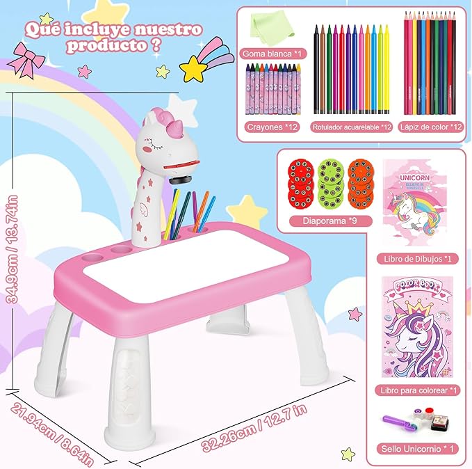 wakeInsa Drawing Projector,Arts and Crafts for Kids,Include Drawing Board,Crayons,Coloring Book,Stickers etc,Girls Unicorns Toy,Toddler Learning Toys,Unicorns Gifts for Girls,Toys for 3+ Years Old