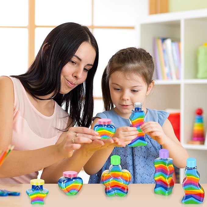 Tanlade 50 Pcs Sand Art Bottles Plastic Sand Art Containers with 10 Funnels Sand Art Bottles Kits for Kids Craft Collection Bottles for Craft DIY Art Activity Party Group, Sand Not Included (Colorful)