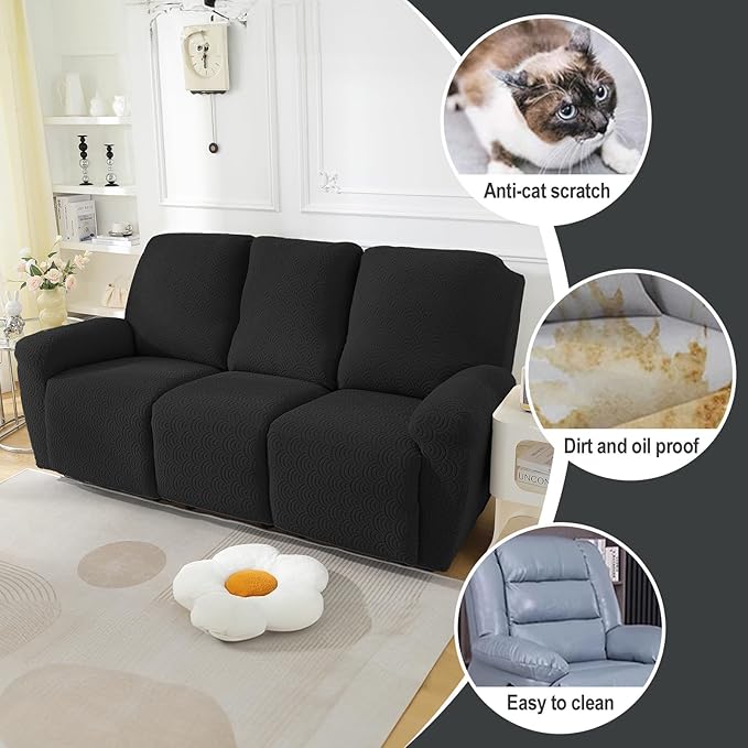 NORTHERN BROTHERS Recliner Sofa Covers 3 Seater, Reclining Sofa Cover 3 Seater, Couch Covers for Reclining Sofa, Couch Cover for Recliner Sofa 3 Seat, Recliner Sofa Covers, Black