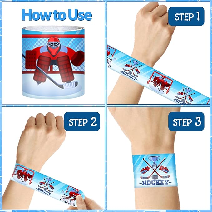 74 PCS Ice Hockey Party Favors, 24 PCS Ice Hockey Slap Bracelets 50 PCS Ice Hockey Stickers Ice Hockey Birthday Party Decorations Supplies Gifts for Kids Classroom Rewards