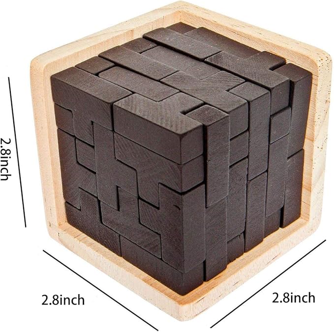 Wooden Brain Teaser Puzzle Cube Easter Basket Stuffers Wooden Puzzles T-Shaped Jigsaw Logic Puzzle Educational Toy for Kids and Adults by AHYUAN (Coffee)