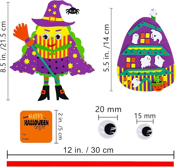 Winlyn 24 Sets Halloween Crafts Kits Fall Crafts DIY Halloween Ornaments Decorations Art Sets Pumpkin Monster Jack-o'-Lantern Foam Stickers Arts and Crafts Googly Eyes for Kids Classroom Activities