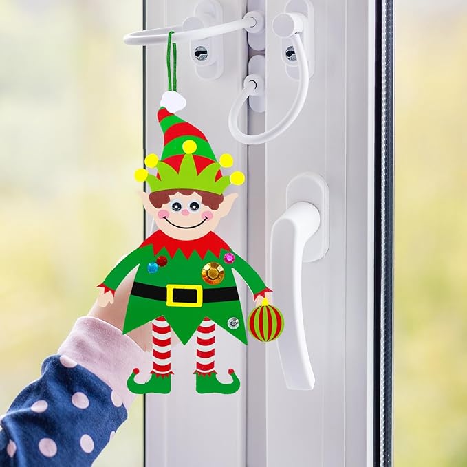 Winlyn 24 Sets Christmas Craft Kits Winter Crafts DIY Santa's Helper Elf Ornaments Decorations Arts Sets Elf Christmas Foam Stickers for Kids Holiday Festive Home Classroom Activities Party Favors