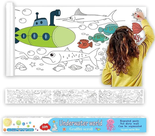 Large Size Coloring Paper Roll for Kids, Toddler Drawing Paper Roll,DIY Sticky Wall Painting Color Filling Paper,Creative Early Educational Toys for Toddlers 120 * 15 Inch (Ocean)