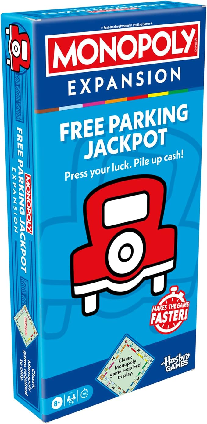 Monopoly Free Parking Jackpot Expansion | Add More Fun to Classic Monopoly Game and Play Faster | Ages 8+ | 2-6 Players | 40 Mins. | Family Board Games