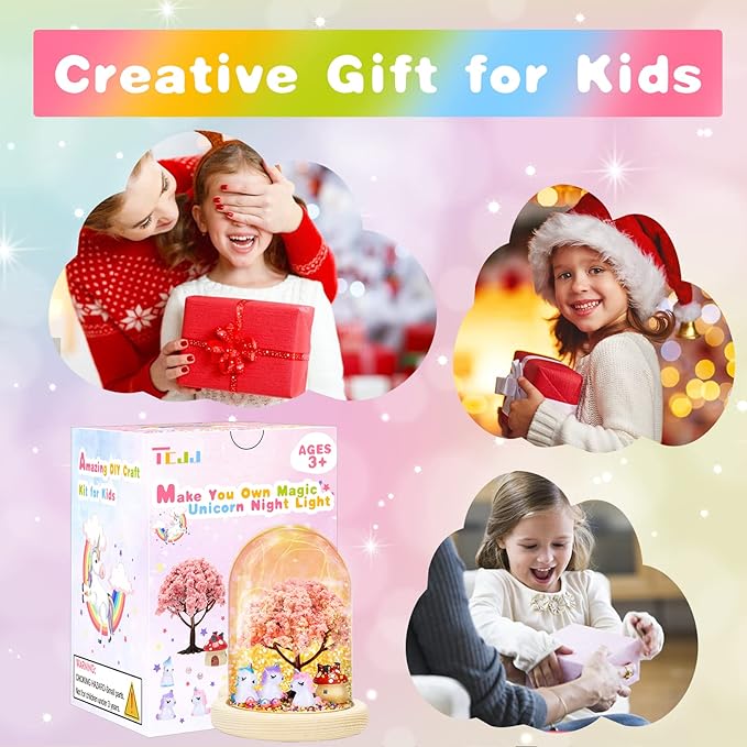 TCJJ Make Your Own Unicorn Night Light, Unicorn Craft Kit for Kids, Arts and Crafts DIY Nightlight Unicorn Mermaid Terrarium Birthday Gifts Christmas Gifts for Girls Age 4-8 6-8