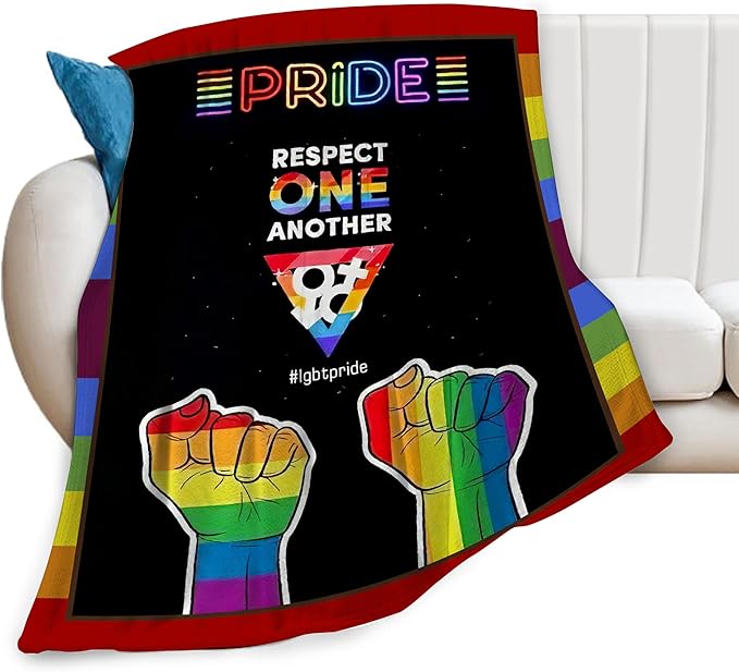 LGBT Throw Blanket Rainbow Progress Pride Blanket Soft Cozy Flannel Fleece Lightweight Plush Fuzzy LGBT Blanket Gifts for Gay LGBTQ Lesbian Transexual Friends Besties Couch Sofa Bed 50"X60"