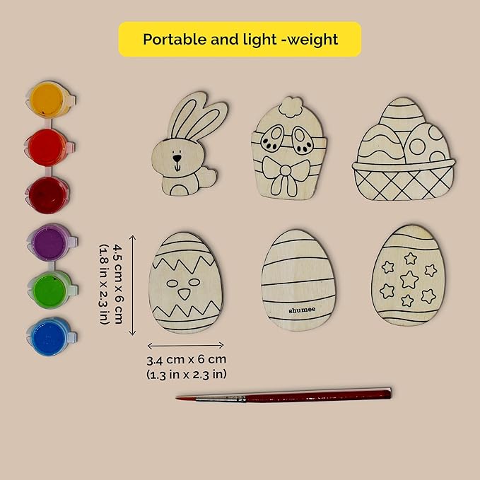 Shumee Paint Your Own Wooden Magnets -(Easter Magnets Themed) DIY Art & Craft for Kids- Age 6 Years+ | Organic 6 Non Toxic Paint | Ideal Gift for Kids | Valentine's Day Gift for Kids
