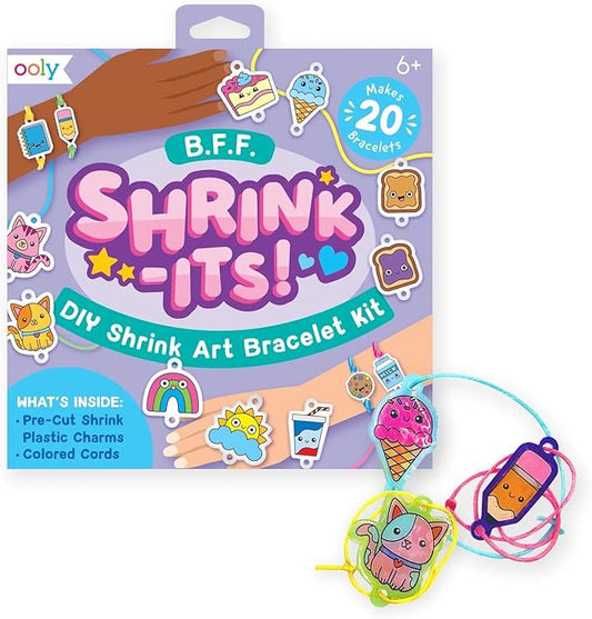 Ooly Shrink-Its 24 PC DIY Shrinking Art Bracelet Kit That Creates BFF Bracelets, Includes 20 Plastic Pre Cut Charms and More No Mess Art for Kids, DIY Creative Activity, Party Favor - BFF Bracelets