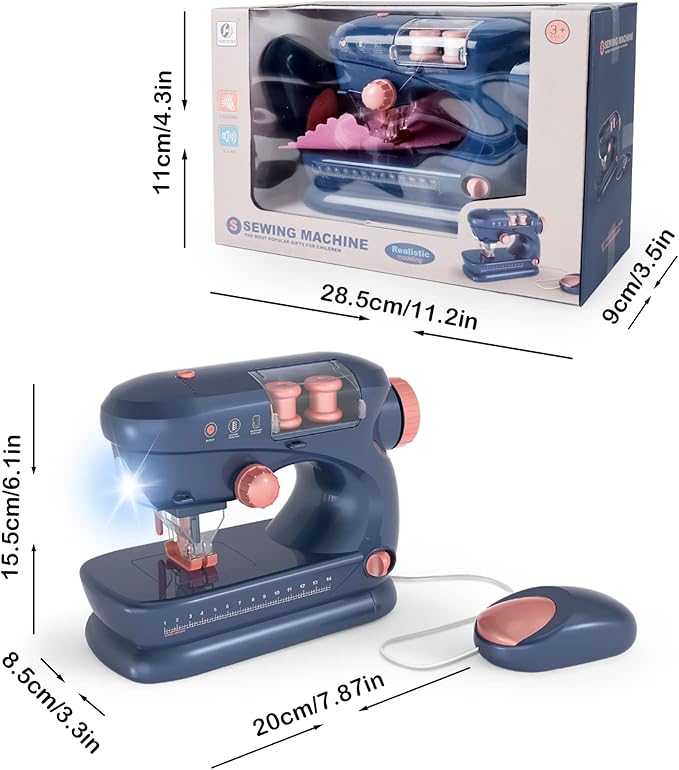 deAO Sewing Machine for Beginners,Sewing Machine Toy with Lights and Music,Control and Accessories Included,Sewing Kit for Kids from 8 Years Old