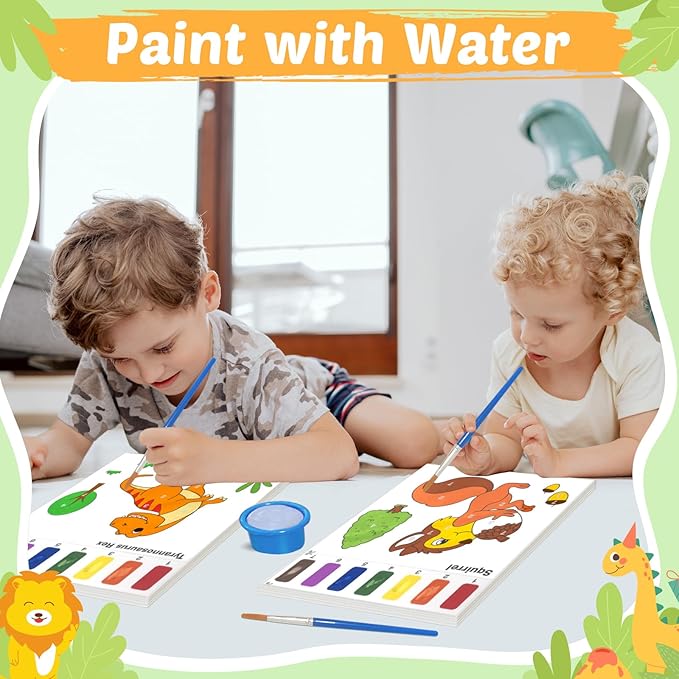 Water Coloring Books for Toddlers - Easter Basket Stuffers Watercolor Paint Book Drawing Art Paper for Kids Mess Free Craft Supplies kit Toy for Age 3 4 5 6 Valentines Birthday Gift(Dinosaur,Animals)
