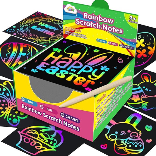 ZMLM Rainbow Scratch Paper Art Mini Notes Easter Basket Stuffers for Kids Teens Gifts Ages 4-8 Bulk Craft Supplies for Girls Boys Birthday Classroom Party Games Toy Stocking Stuffers