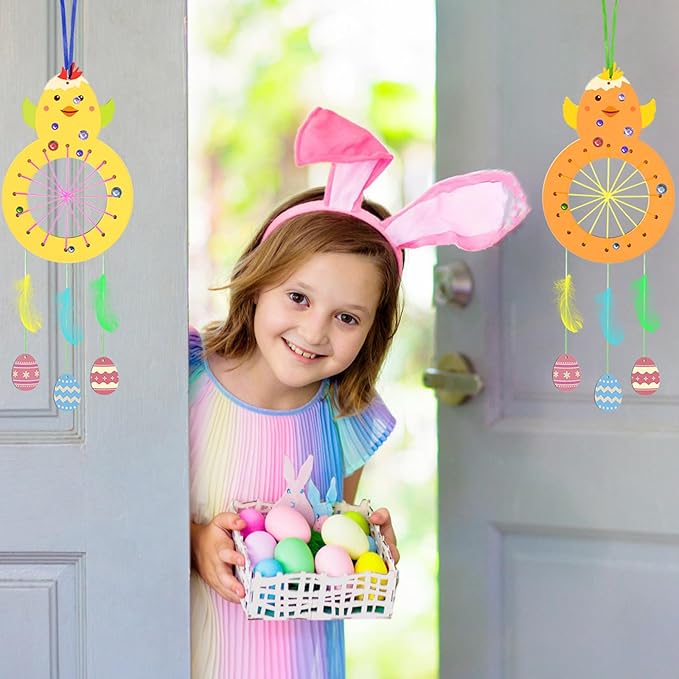 Fennoral 8 Pack Easter Craft for Kids Paint You Own Chick Dream Catcher Craft Kit for Girls Boys DIY Coloring Craft for Easter Art Activity Project Easter Gifts