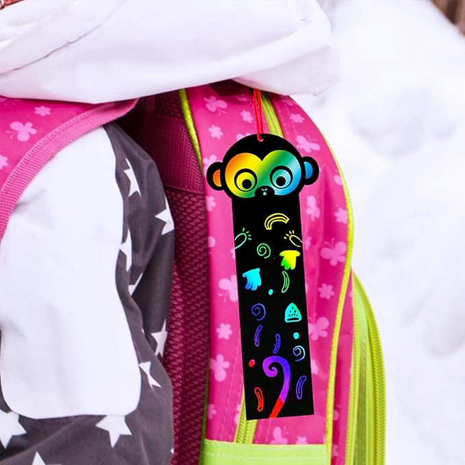 Winlyn 72 Sets 9 Styles Magic Color Scratch Jungle Animal Bookmarks Making Craft Kits DIY Rainbow Scratch Paper Bookmarks Art Sets for Kids Students Classroom Activities Reading Rewards Party Favors