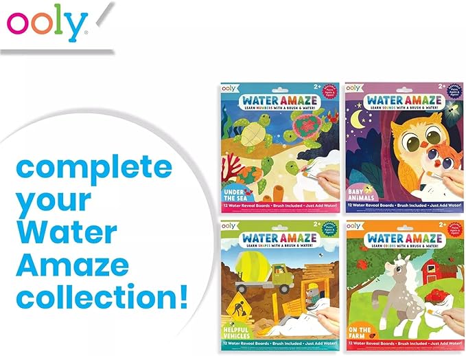 Ooly Water Amaze - Includes 12 Reveal Boards & Brush, Reusable Reveal Pads for Kids, Coloring Books for Toddlers, Paint with Water Books Ages 2+, Under The Sea