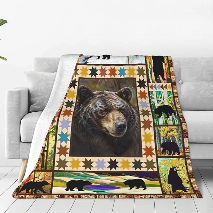 Black Bear Throw Blanket Rustic Brown Farmhouse Plush Bed Blanket Countryside Woodland Animal Soft Cozy Fleece Plush Warm Flannel Bedding Blanket for Boys Kids Teens Adults Couch Travel 50"X60"