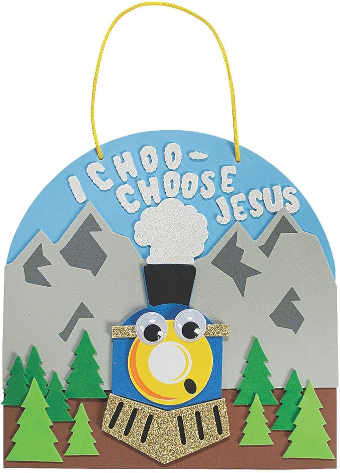 Fun Express Railroad I Choose Jesus Sign Craft Kit - Craft Kits - VBS Vacation Bible School Supplies/Decor- 12 Pieces