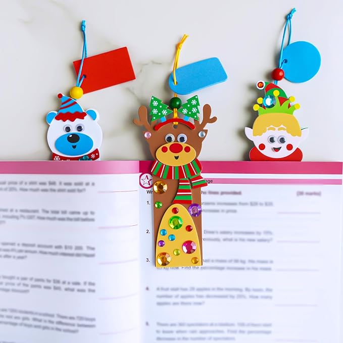 Winlyn 24 Sets Christmas Craft Kits Winter Crafts DIY Christmas Ornaments Bookmarks Decorations Festive Foam Stickers Christmas Arts and Crafts for Kids Holiday Classroom Art Activities Party Favors