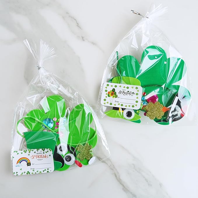 Winlyn 27 Sets St. Patrick's Day Decorations Lucky Shamrock Ornaments DIY St. Pat's Craft Kits Four-Leaf Clover Irish Lucky Shamrock Foam Stickers for Kids Party Classroom Home Activities Art Project