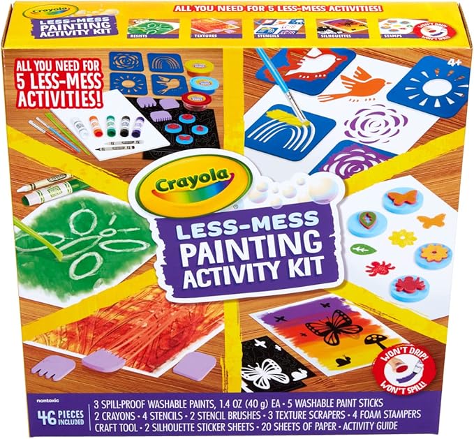 Crayola Less Mess Painting Activity Kit (46pcs), Kids Art Set, Washable Kids Paints, Gifts for Kids, Ages 4+